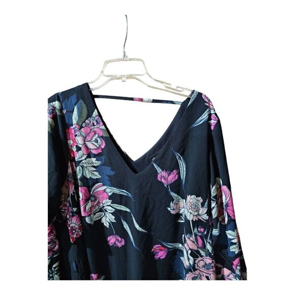 CITY CHIC Black Pink Floral Empire Sleeve Pullover Dress - Size 18 - Picture 3 of 7